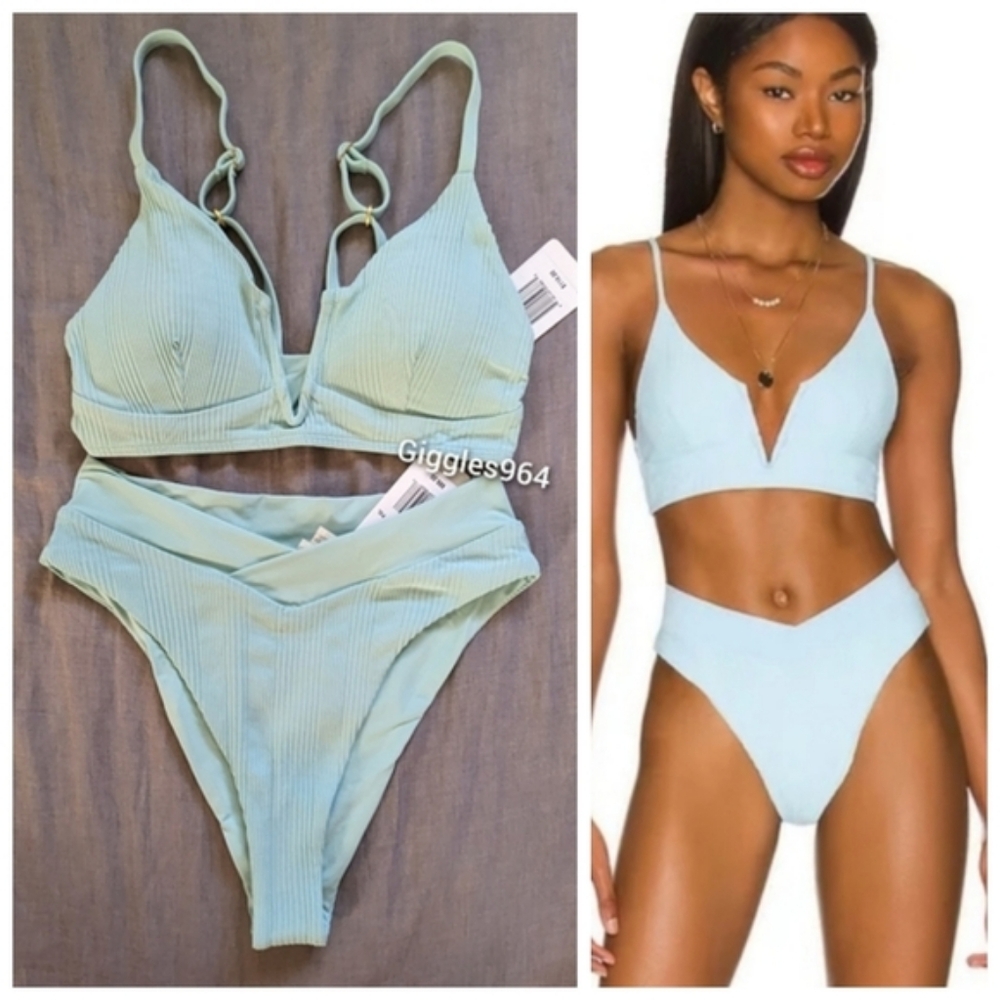 L*Space Siren Court Bikini Set Pool Blue Ribbed